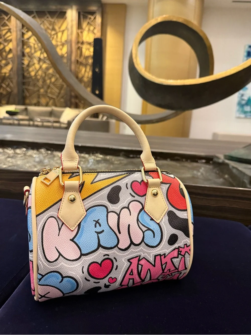 Colorful Graphic KAWS Handbag - Pink / Yellow / Blue